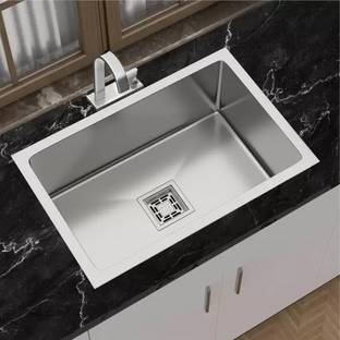 GLOXY Stainless Steel 304, Handmade Single Bowl Kitchen Sink With Basket SS 304 GRADE 24"x18"x10" SINGLE BOWL HANDMADE Kitchen Sink, Satin Finish Vessel Sink