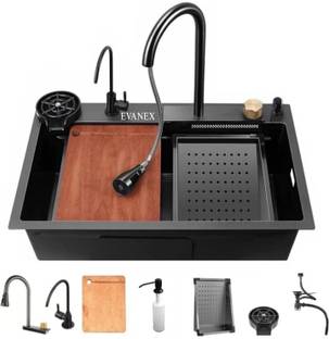 EVANEX EVANEX 24" x 18" X 9" WATERFALL KITCHEN SINK with ANTI SCRATCH HONEYCOMB DESIGN Integrated Waterfall and Pull-down Faucet Set Counter Top