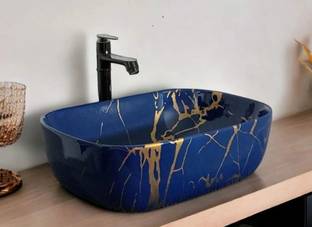 DELTA Premium Designer Ceramic Wash Basin(1053 Blue) (18x13x5)(1053 Blue Dual) Table Top Basin