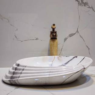 clayplus White Glossy Elegant Layered Design HG 20 Preimum Grade Ceramic's Designer Table Top Wash Basin Table Top Basin