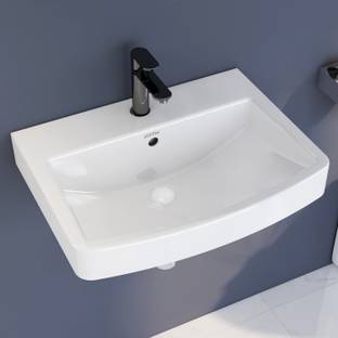 Plantex Platinum Ceramic Rectangular Wash Basin/Basin for Bathroom (APS-996,Flora) Wall Hung Basin