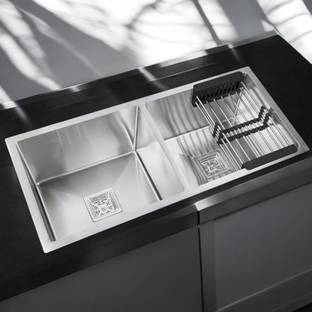 chirag Kitchen Sink 45x20x10 Double Bowl, 45 Inch, SS304, 16-Gauge Stainless Steel Sink CSS4520M Vessel Sink