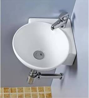 ग्रीनर्ड Ceramic small corner hand wash basin for Bathroom (14"X14"X4.5" Inch) wall hung White कॉर्नर बेसिन