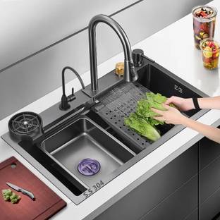 Q-IMAGE Kitchen sink SS 304 Grade 30" X 18" X 9" HANDMADE KITCHEN SINK PREMIUM QUALITY MATT FINISH Vessel Sink