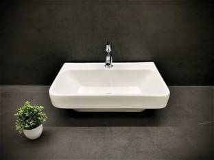 DELTA Table Top & Wall Mount Premium White High Gloss Ceramic WashBasin (18x12x5) Wall Hung Basin