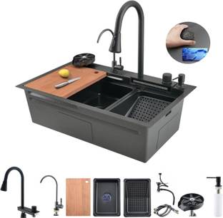 Fossa 30"x18" Waterfall Workstation Kitchen Sink With Pull-Out Faucet FS-WF1 Vessel Sink
