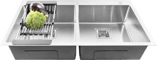 Fossa 37x18x10 Inch Double Bowl With Tap Hole Premium Handmade Kitchen Sink FS-11 Vessel Sink