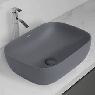 Plantex Ceramic Tabletop Washbasin/Countertop Wash Basin/Basin for Bathroom (ALPHA-NS-GREY-MATT) Table Top Basin