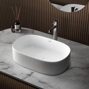 RUHE Virgo Premium Ceramic Table Top Wash Basin 20 x 14 x 6 Inches Over Counter Basin For Bathroom and Kitchen Counter Top