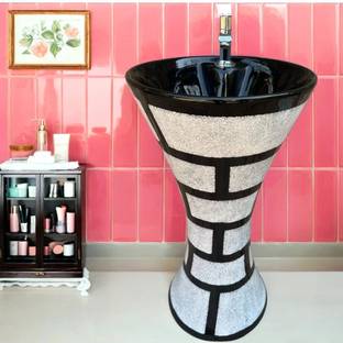 CARA MARK Imported Pedestal Wash Basin with Stand | Elegant Design| Premium Quality Pedestal Wash Basin| Stain & Scratch Resistant| Pedestal Basin