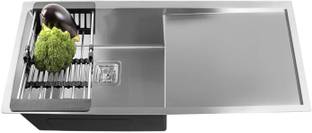 Fossa 37"x18"x10" Inch Single Bowl With Drain Board Premium Handmade Kitchen Sink FS-09Silver Vessel Sink