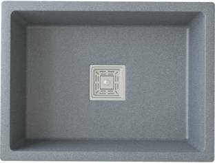 GLOXY Granite Quartz Single Bowl Kitchen Sink With Drain Rack, Basket with Hose Pipe and Waste Coupling (21x18 Inches) Vessel Sink