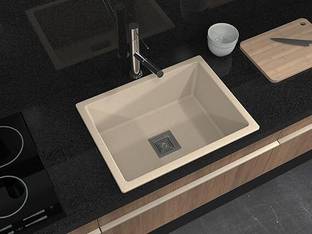 INOCI Granite Quartz Single Bowl Kitchen Sink with Real Stone Finish 16x18x8 Under Counter Basin