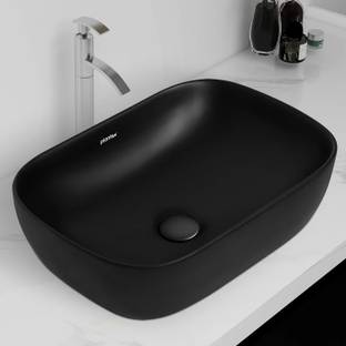 Plantex Ceramic Basin for Bathroom/Table Top Wash Basin/Washbasin -Marble Finish (ALPHA-NS-BLACK) Table Top Basin