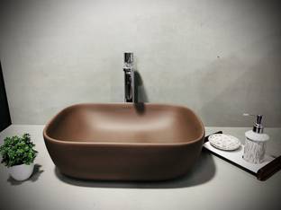 DELTA Designer Ceramic Wash Basin Matt(Chocolate Brown)with Waste Pipe & Coupling set (18*13*5)(Matt Chocolate Brown) Table Top Basin