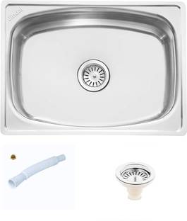 Jindal steel Premium Quality Kitchen Sink indal Stainless Sink 24 X 18 X 9 Inches (4 kg) with Kitchen Sink Coupling Vessel Sink