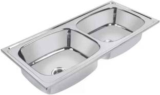 DENMARK DENMARK SS Double Bowl Kitchen sink Sink_37X18X8 Inches With Accessoseries Coupling & Ajustable Pipe Vessel Sink