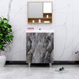 MONTAGE Wash Basin Vanity Cabinet with Ceramic Basin Water Resistant HDHMR Wood Material Best Under Counter Basin