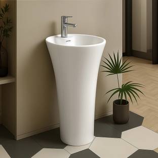 Plantex Pedestal Basin for Bathroom/Ceramic Pedestal Free Standing Wash Basin for Home Pedestal Basin