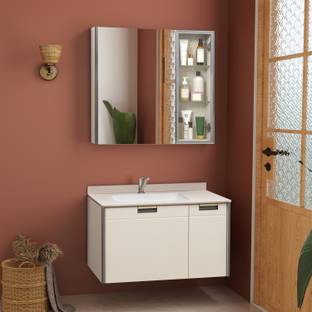 Plantex Wash Basin with Cabinet for Bathroom/Vanity with Ceramic Basin Vanity for Bathroom/Cabinet with Wash Basin & Mirror/Bathroom Organizer- NZBC-37 Wall Hung Basin