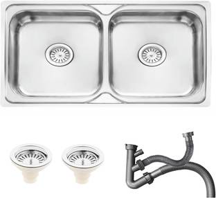Fossa Stainless Steel Double Bowl Kitchen Sink 45"x 20" x 10" Inch with Sink Coupling FMS-15 Vessel Sink