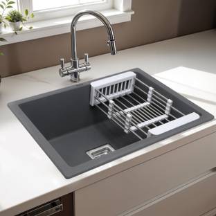 RUHE Quartz Single Bowl | 24x18x9 inches Kitchen Sink | Smoke Grey Matte Finish | Quartz Single Bowl 24x18x9 inches Kitchen Sink| Smoke Grey Matte Finish Vessel Sink