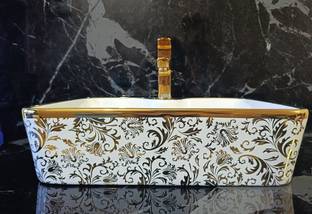 LOFINA PREMIUM GOLDEN WHITE IMPORTED TABLE TOP GOLD WASH BASIN (48.5X37X13 cm) 1003 LOFINA1003 Table Top Basin