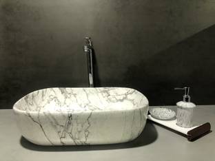 DELTA Premium Marble Designer Ceramic Wash Basin with Waste Pipe & Coupling set (18x13x5) Table Top Basin