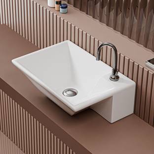 Syon RUBY Ceramic Wall Hung/Table Top/Corner Wash Basin for Bathroom & Living Room SYON070 Wall Hung Basin