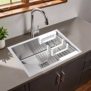 SinkWell 24 X 18 X 10 Premium Handmade Kitchen Sink Single Bowl Sound Proof Stainless Steel Heavy-Duty 304 Grade Wash Basin For Kitchen Vessel Sink
