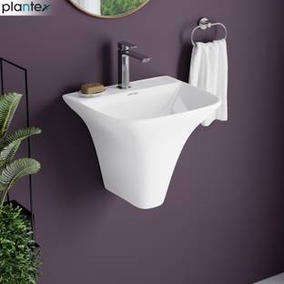 Plantex Ceramic Wash Basin/One Piece Wash Basin for Bathroom/Wall Mount Basin for Home Wall Hung Basin