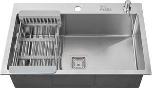 Fossa 24"x18"x10" Single Bowl With Tap Hole Handmade Kitchen Matte Finish FTS-04 Silver Vessel Sink
