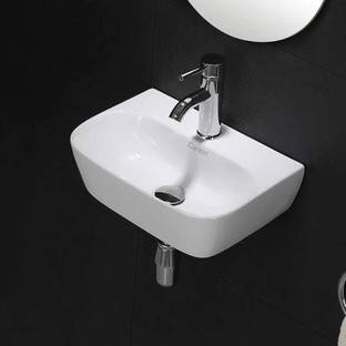 CANCRI Ceramic Wall Mount Wash Basin | Glossy White Finish sink (36 X 33.5 X 14)cm Wall Hung Basin