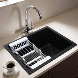 RUHE Matte Black Finish 24x18x9 inches Kitchen Sink | 12.5mm Thick Black Quartz Single Bowl Kitchen Sink (24” x 18” x 9”) Vessel Sink