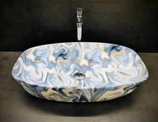 DELTA Big Size Table Top Premium Designer Rich Blue Design Ceramic Wash Basin(0080) (24*15*5)(M80) Table Top Basin