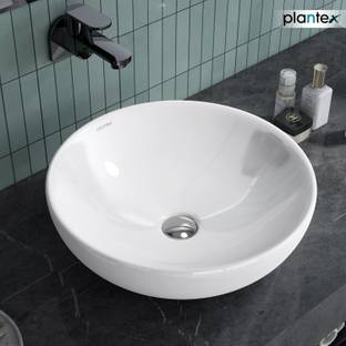 Plantex Platinium Ceramic Tabletop Round Wash Basin/Countertop Sink (15.5x15.5x5 Inch) Table Top Basin