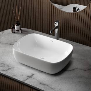 RUHE Norma Premium White Ceramic Table Top Wash Basin 15 x 10 x 4 Inches Over Counter Basin For Bathroom and Kitchen Counter Top