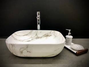 DELTA Premium Designer Ceramic Wash Basin(M34) with Waste Pipe & Coupling set (18x13x5)(M34) Table Top Basin