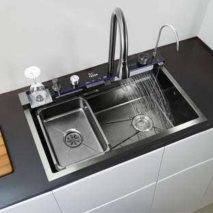 Fossa 30"x18"x09" Piano Waterfall Kitchen Sink ,Integrated Waterfall Pull Out Faucet Stainless Steel Sink With LED Pannel And Digital Display Piano Vessel Sink