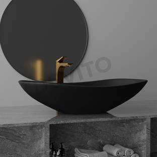 Devito (24*14*6) inch royal matt finish premium quality ceramic counter top basin / (62*37*15) cm very attractive black ceramic wash basin / Table Top Basin