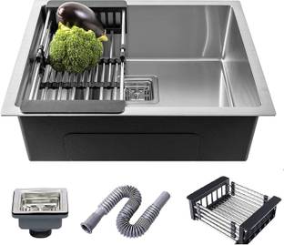 MESSINA KITCHEN SINK HEAVY-DUTY PREMIUM QUALITY CHROME MATT FINISH (24"×18"×10") SILVER 304 Grade Handmade Nano Technology Single Bowl Stainless Steel Luxury Vessel Sink