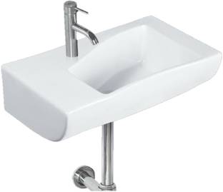 Vardhman Ceramics Wall Hung Mounted Sink Glossy Finish White Wash Basin for Bathroom Size 17 x 10 x 5 Inch Wall Hung Basin