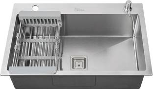 Fossa 24"x18"x10" Inch Single Bowl with Side Tap Hole Handmade Kitchen FTSS-04 Silver Vessel Sink