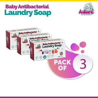Adore Baby Antibacterial Laundry Soap - Goodness of Coconut - Gentle on Hands-Soft on Cloths - Mild Fragrance - No Harsh Chemicals - Pack of 3* 125g Each Detergent Bar