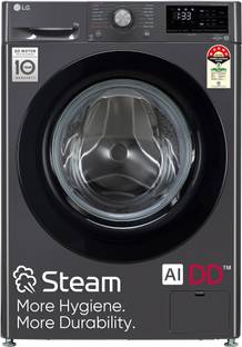 LG 8 kg 5 Star with AI Direct Drive Washer with Steam Fully Automatic Front Load Washing Machine with In-built Heater Black