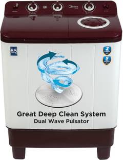 Midea 6.5 kg Semi Automatic Top Load Washing Machine Maroon, White