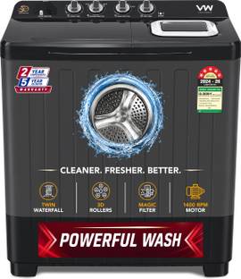 VW 10.5 kg Semi Automatic Top Load Washing Machine Black