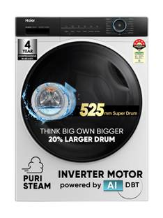Haier 8 kg 聽5 Star with Powered by AI-DBT, PuriSteam, 525 mm Super Drum, Inverter Motor, Inbuilt Heate...