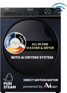 Haier 11 kg Washer Dryer (11 Kg Washer / 7Kg Dryer ) Powered by AI-DBT, Direct Drive Technology, Wi-Fi Enabled , Puristeam and i-Refresh Function, Super Drum 525mm Fully Automatic Front Load Washing Machine with In-built Heater Black
