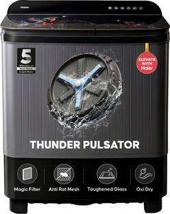 Haier 11 kg Thunder Pulsator, Toughened Glass Lid, Oxyi Dry, Magic Filter & Castor Wheels Semi Automat...